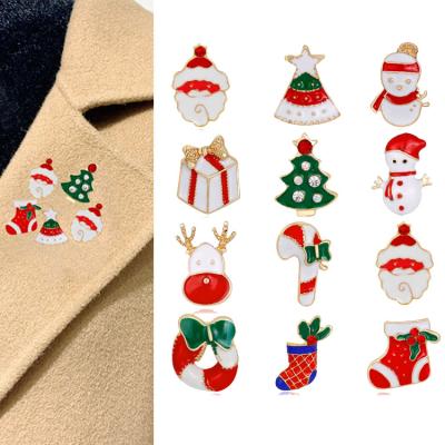 China 12pcs/set Merry Christmas Crystal Brooches Pins Christmas Tree Elk Enamel Badge Small Brooch Women Fashion Party Jewelry Gifts for sale