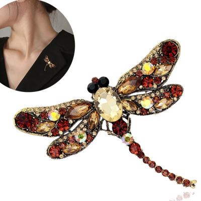 China Crystal 91*75mm Retro Crystal Dragonfly Brooches for Women Cute Pin Fashion Dress Coat Accessories Large Insect Brooches Jewelry for sale