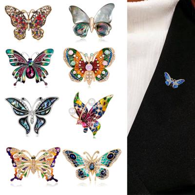 China Crystal New Fashion Enamel Beauty Women Alloy Metal Crystal Exquisite Butterfly Insect Brooches Pins Hot Sale Party Gift Man for sale