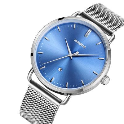 China Simple Design New WEIDE 2021 Day/Date Quartz Watch Stainless Steel Blue Band Dial Watches Men Wrist Watch for sale