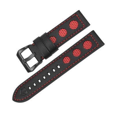 China fashion & WEIDE Luxury Casual Watches Genuine Leather Watchband For Men High Quality Red Color 21cm All Black Buckle Watch Bands for sale