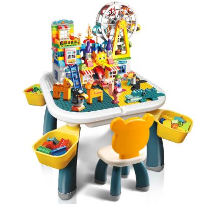 China Develop Creativity Anyuan Boy Educational Creativity Building Block Tables And Chairs Model Block Building Tables With Ferris Wheel And Animals for sale