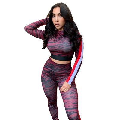 China 2021New Anti-wrinkle leisure fashion sports color printed stripes women's two-piece clothing for sale