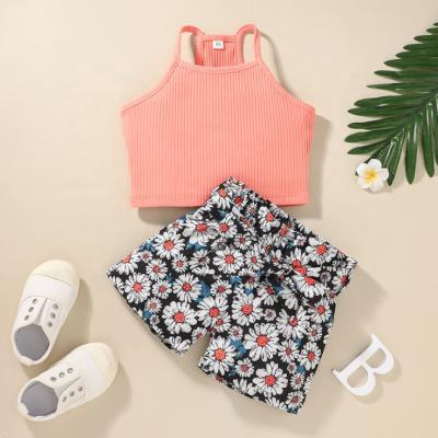 China Wholesale Floral Printing Child Girls Clothes Summer 2 to 6 Years Sleeveless Tops Shorts Kids Girls Boutique Floral Dressing Sets for sale