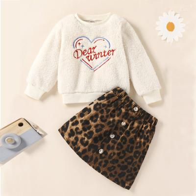 China Printing Kid Girls Clothes 1 to 6 Years Long Sheath Cotton Sweaters Fashion Leopard Skirt Kid Girls Clothing Sets for sale