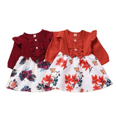 China Breathable Girls Dresses 1 To 3 Years Long Sheaths Lovely Ruffle Floral Printing Babies Wholesale Dresses for sale