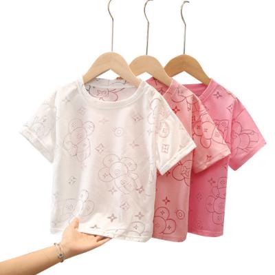 China Wholesale Breathable Hot Sale Summer Short Sleeves Children's Clothing Hollow Cut Out 3 To 16 Years Girls Cotton T-shirts for sale