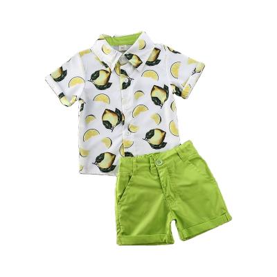 China Custom Made Casual Kid Boys Clothes 2 To 6 Years Fruits Print Cute Summer Kids Boys Clothing Sets Green Shirts Shorts for sale