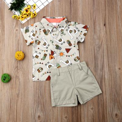 China Hot Selling Casual Cute Printing Solid Shirt Kids Boys Clothes 1 to 5 Years Shorts Summer Kids Boys Dress Sets for sale