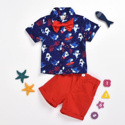 China Wholesale Animal Printing Kid Boys Clothing Summer 1 to 5 Years Old Gentlemen Solid Shirts Shorts Kids Boys Dress Sets for sale