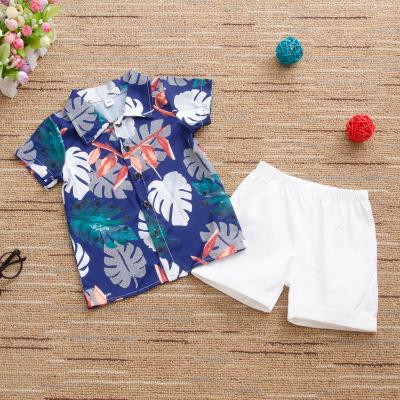 China Wholesale Casual Kid Boys Clothes 2 To 7 Years Leaves Shirts White Boys Shorts Summer Kids Clothing Sets for sale