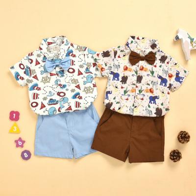 China Hot Sale Baby Boy Animal Printing Clothes Summer 1 To 5 Years Cute Solid Shirts Shorts Gentlemen Kids Boys Dress Sets for sale