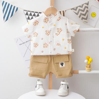 China Printing Hot Sale Boys Clothes Summer Shirt Khaki Shorts 6M To 3Y Cotton Kids Boys Clothing Sets Wholesale for sale