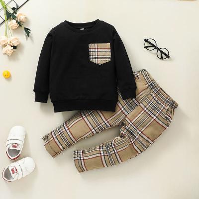 China Casual Autumn Boy's Clothing Plaid Cotton 1 to 6 Years Olds Teams Pullovers and Pants Boys Kids Clothing Sets for sale