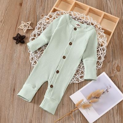 China Long Sleeves Wholesale Newborn Baby Overalls 0 To 24 Months Solid Color Button Cotton High Quality Baby Overalls for sale