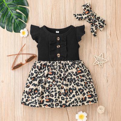 China Breathable Leopard Print Baby Dress Newborn to 9 Months High Quality Cotton Summer Wholesale Babies Dresses for sale