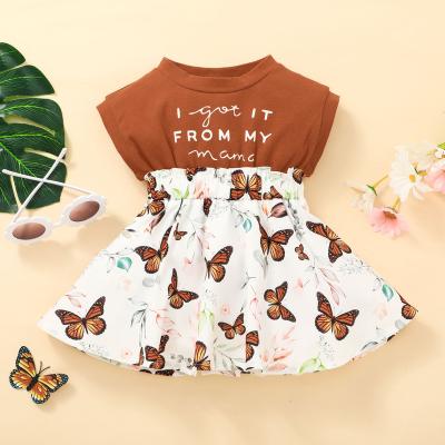 China Breathable boutique baby dress 3 to 24 months cotton butterflies printed summer baby dresses wholesale for sale