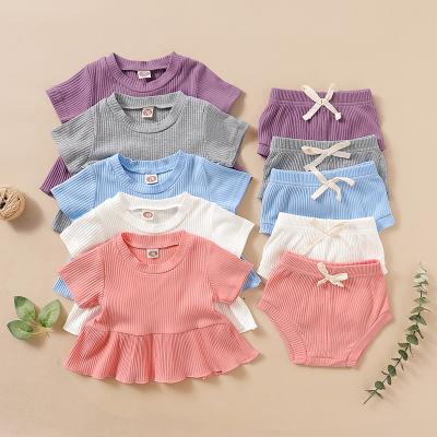 China Hot Selling Breathable Infant Girls Clothes 3M To 24M Solid Lovely Shirt And Bottoms Boutique Babies Clothing Sets for sale