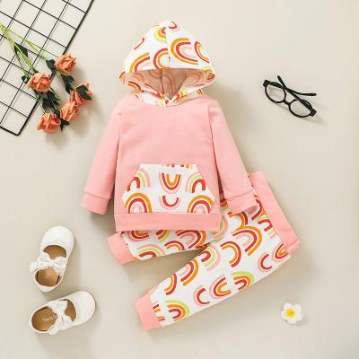 China Breathable Baby Clothes 3M To 18M Cute Printed Cotton Hoodie And Pants Clothing Sets Baby Clothes for sale