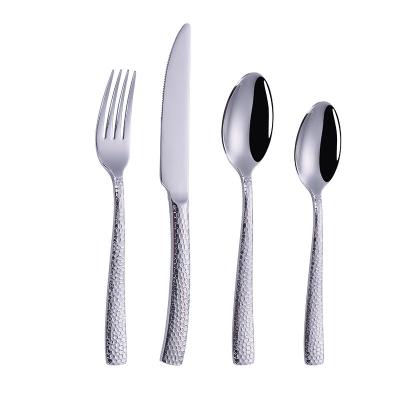 China Durable 18/8 Hammered Handle Stainless Steel Flatware Set, Luxury Silverware Hammered Flatware Sets For Wedding for sale