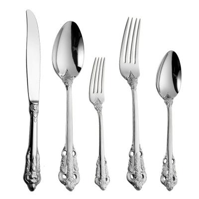 China Vintage Wedding Dinnerware Set Sustainable Royal Luxury 18/8 Silverware Stainless Steel Flatware Set for sale