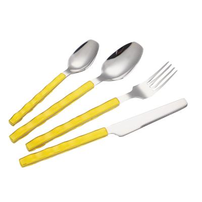 China Durable ABS+AS Silverware Two Tone Color Handle Flatware 16pcs Set Plastic Stainless Steel Handle Cutlery Set for sale