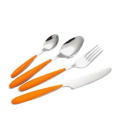 China New Design Viable Popular Soft Touch Coated Stainless Steel Clip Handle ABS Plastic Cutlery Set for sale