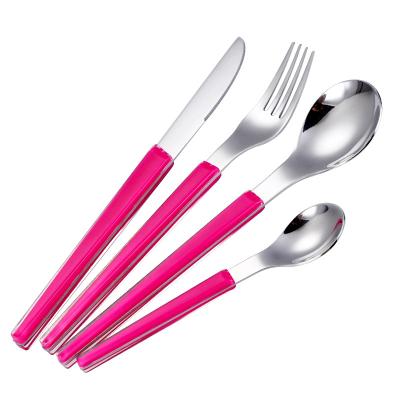 China Sustainable Fashionable Stainless Steel 4Pcs Cutlery Set With Two Tone Colors Handle ABS Plastic Flatware Sets for sale