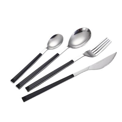 China Workable Black Handle Fork Spoon Knife Part And Wedding ABS Plastic Handle Cutlery Set for sale