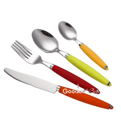 China Durable Colorful Coated Flatware Set Soft Touch New Design 16pcs Handle Set Plastic Handle Cutlery Set for sale