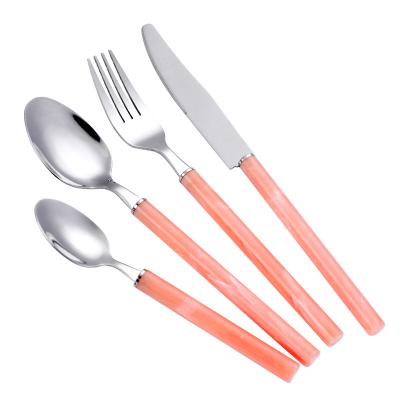 China High Viable Luxury Pink Marble Pattern Silverware Flatware Handle ABS Color Stainless Steel Plastic Cutlery Set for sale