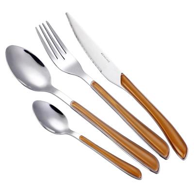 China Sustainable Reusable Cutlery Mirror Polished ABS Plastic Handle Stainless Steel Cutlery Set for sale