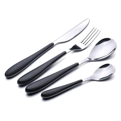 China Viable High Quality Imitated Wooden Handle Flatware 4pcs Set Stainless Steel Cutlery Set Plastic Handle Cutlery for sale