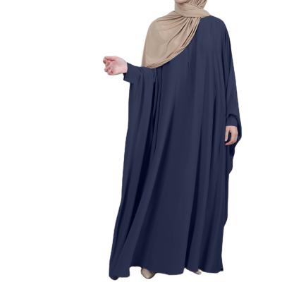 China Polyester Style Maxi Abaya Muslim Dress Jilbab Irregular Bat Sleeve Abaya (Imitation Snow) Simple Muslim Dress Long Sleeve for sale