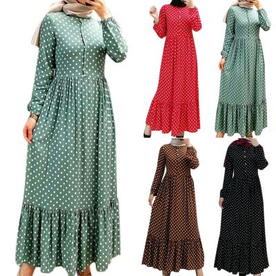 China 2021 New Sale Polyester Muslim Abaya Dubai Dress Solid Color Dot Dress Muslim Abaya for sale