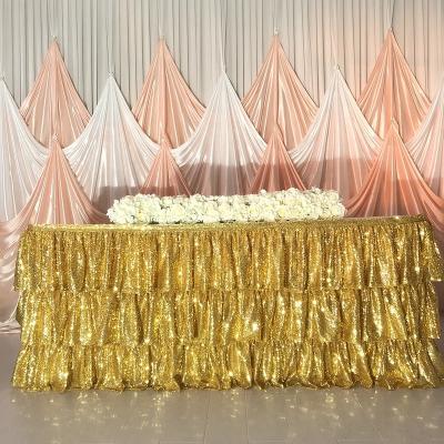 China washable gold sequin table skirt tablecloth for party wedding hotel for sale