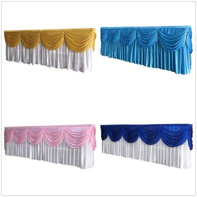 China Decoration 19ft Ice Silk Table Skirt Colorful Pleated Ruched Table Bordering With Swag For Wedding Birthday Decoration for sale