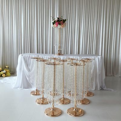 China Crystal Gold Table Flower Vase Centerpiece Crystal Stand Wedding Decoration for sale