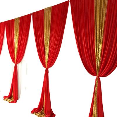 China New Design POLYESTER 3m Height*6m Width Gold Silk Curtain White Red Ice Sequin Drape Backdrop Wedding Birthday Party Decoration for sale