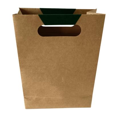 China Biodegradable Custom Size Handle Fast Food Sandwich Coffee Flat Bottom Kraft Paper Bag Recyclable for sale