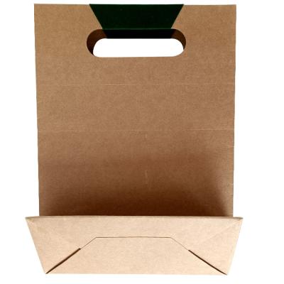 China Portable Brown Flat Handle Kraft Paper Logo Restaurant Paper Bag Tea Recyclable Printed Biodegradable Paper Bag For Shop Takeout Shopping for sale