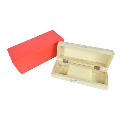 China Recyclable Custom Red Packaging Gift Box Cover Heaven And Earth Paper With Inner Exquisite Wooden Box for sale