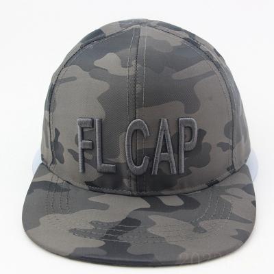 China COMMON Custom High Quality Flat Camouflage Snapback Hat, Camouflage Snapback Hats with 3d Embroidery Logo, 3d Printed Brim Embroidered Snapback Hats for sale