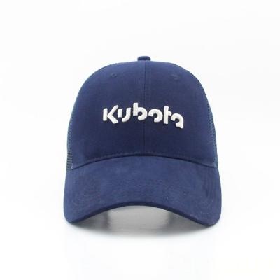 China COMMON Navy Blue Cotton Hats Manufacturers Custom 6 Panel Hat 3D Embroidery Logo Baseball Cap With Metal Button Trucker Mesh Hats for sale