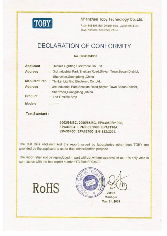 RoHS - Thinker Lighting Electronic Co., Ltd.