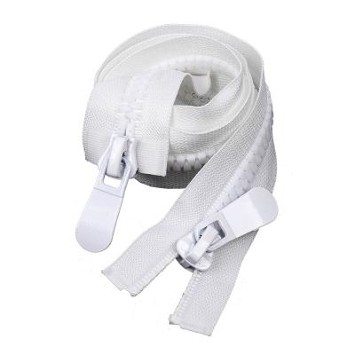 China High Quality Resin Garment Large Teeth Zipper Viable Customization 15#Zipper White Double Opening Plastic Zipper Large for sale