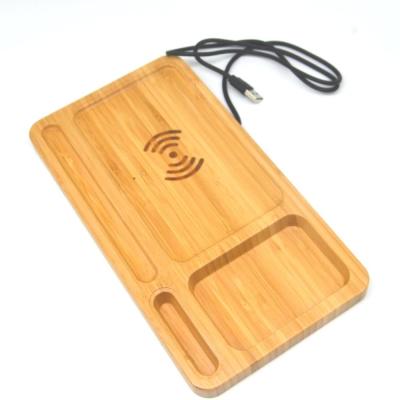 China Custom Multifunctional Hot Selling Bamboo Mobile Phone Logo Desktop Wooden Wireless Charging Pad Storage With Wireless Charger For Mobile Phone for sale