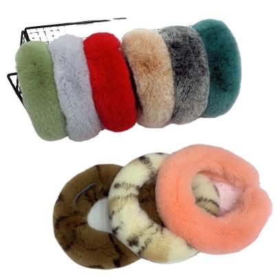 China Fashion Real Plush Fur Hair Decoration Headband Hair Band Comfortable Blurred Leopard Print Wide Edge Hair Accessories for sale