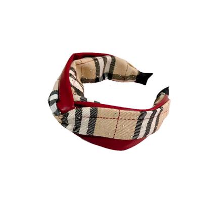 China Hot Selling Soft Spliced ​​Head Decration Fashion Plaid PU Hair Band Headwear Leather Hair Band Soft Accessories for sale