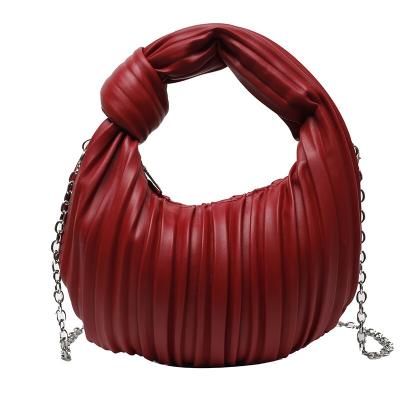 China Fashion Round Pleated Stripe Knot Handbag Round Cross - Body Chain Purse Women Single Shoulder Bag for sale